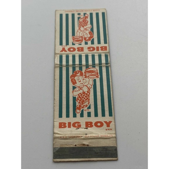 Rare Vintage Matchbook Cover K3 BIG BOY BURGER Chicago Illinois Stripes Design - Picture 4 of 6